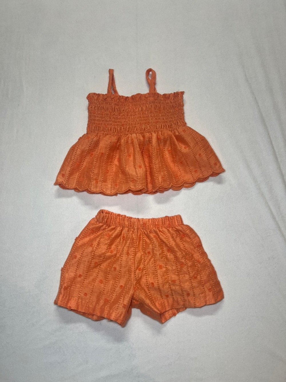 Bonnie Jean 2 Piece Set Girls 3T Orange Smocked Top Shorts Outfit Summer